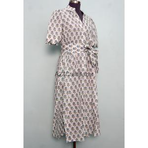 Robe d'été décontractée en coton pour femme, style kenguru, coupe trapèze moderne, idéale pour les fêtes et mariages, motif floral imprimé à la main, style doux - Product Image 5