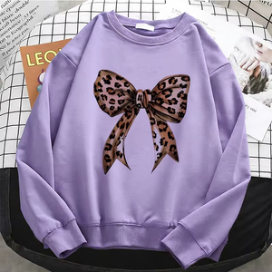 Sweat-shirts à capuche pour femmes, style streetwear professionnel, motifs nœud, cœur, amour, léopard, basiques, chauds, en polaire, doux, à col rond - Product Image 4