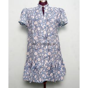 Robe Courte en Coton pour Femme, Col en V, Manches Courtes, Taille Haute, Coupe Trapèze, Imprimé Floral Numérique, Lavable, Respirante, Idéale pour le Bureau - Product Image 1