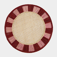 Set de table rond en raphia tressé fait main, écologique, bicolore bordeaux et rose, style bohème, vente en gros