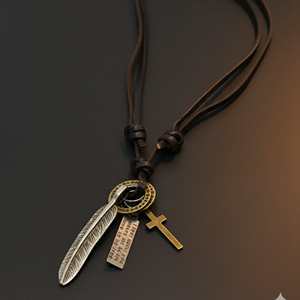Wanderer's Faith 2.3-Inch 18K Gold Plated Stainless Steel Pendant with Adjustable Leather <b>Rope</b> for Men & Boys - Product Image 6