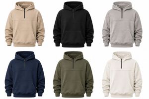 Sweat à capuche unisexe personnalisé surdimensionné à demi-zip 370g en Spandex/Coton écologique, avec poche, en molleton épais uni sur le devant - Product Image 6
