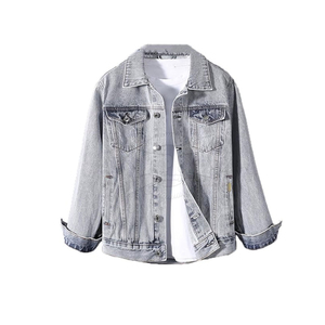 Chaqueta vaquera corta para mujer, chaqueta vaquera rasgada, chaqueta ajustada de manga larga, ropa exterior informal de mezclilla para mujer - Product Image 1