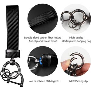 Llavero de Fibra de Carbono Negra para Coche con Anillo en D Antipérdida y Cuero - Elegante Accesorio para Coche - Product Image 2