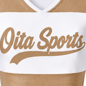 Ensemble d'uniforme de cheerleading sublimé blanc et marron sans manches, haut et jupe pour équipe sportive, tenue de sport pour entraînement, performance et compétition - Product Image 3