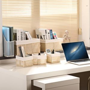 Hand-Woven Paper Rope Storage <b>Basket</b> Set with Soft Fabric Liner, <b>Rectangular</b> Cube Storage Bins for Home Organization - Product Image 6
