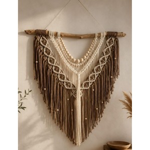 Tapiz de Macramé Bohemio para Pared, Forma Geométrica Abstracta de Triángulo, Fibra Natural, Decoración para el Hogar, Pieza de Arte para Sala de Estar, Un Solo Pieza - Product Image 3