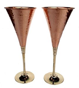 Premium Hammered Pure Copper <b>Wine</b> <b>Goblet</b> Brass Stem Wedding Toasting Glasses Set Of 2 - Product Image 1