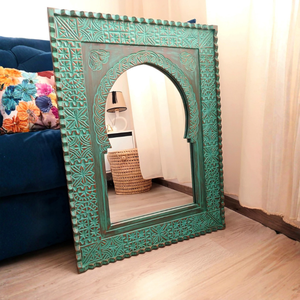 Handcrafted <strong>Moroccan</strong> Carved Wood Frame <strong>Mirror</strong> Distressed Ethnic Solid Decorative <strong>Mirror</strong> for Boho Chic Mediterranean Spa Decor - Product Image 4