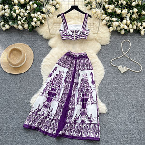 Sommer sexy 2-teiliges Set für Frauen Crop Top und hohe Taille bedruckte Röcke Set amerikanische Kleidung Großhandel - Product Image 4