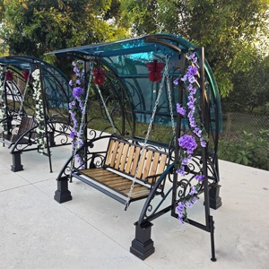 Elegante Silla Columpio de Jardín de Hierro Forjado, Columpio de Patio Exterior con Toldo, Columpio Colgante de Metal Resistente para Jardín - Product Image 3