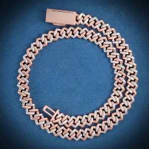Collar de Moissanita con Cadena Figaro de Plata 925 Chapada en Oro Rosa de 14 MM, Diseño Geométrico con Micro Pavé, Unisex, de Lujo, para Uso Diario - Product Image 5
