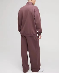 Ensemble de survêtement unisexe couleur unie demi-zippé 2-en-1 écologique, sweat-shirt et pantalon en coton à manches longues coupe classique, tenue décontractée pour l'hiver - Product Image 2