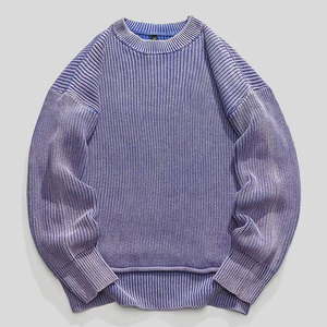 Pull décontracté surdimensionné pour homme en coton épais 100 % délavé à l'acide, tricot respirant pour l'hiver - Product Image 1