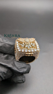 Bague Cocktail Homme en Argent 925 et Or Massif 18K avec Moissanite, Motif Aigle, Sertissage Pavé, Bijou de Luxe Tendance - Product Image 4