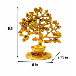 SHUBHAM Arbre Deepak en laiton plaqué or pour Pooja |   Grand Diya à huile avec motif Kalpavriksha pour Mandir et bureau à domicile - Product Image 3