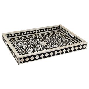 Plateau ethnique en os incrusté, plateau de décoration d'intérieur haut de gamme en os incrusté, plateau à motifs en os incrusté, plateau design en os incrusté - Product Image 1
