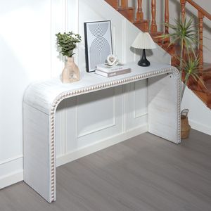 Consolle da ingresso da 59 pollici, stile cascata, curva, con perline in legno bianco lavato, per ingressi - Product Image 3