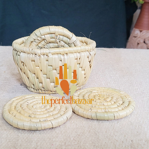 <b>White</b> Moonj Grass <b>Coaster</b> <b>White</b> Round Eco-Friendly Classic Design <b>Coaster</b> - Product Image 3