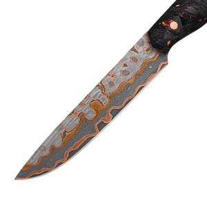 Cuchillo de Cocina Hecho a Mano de Cobre Damasco con Hoja de Punta Caída y Mango de Micarta - Product Image 3