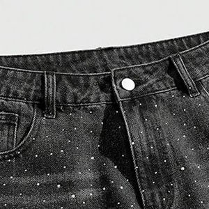 Shorts en jean décontractés pour hommes, coupe classique, couleur unie, séchage rapide, haute qualité, avec strass, vente en gros - Product Image 2
