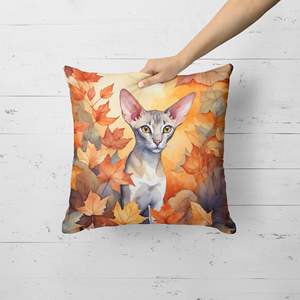 Oriental Shorthair Cat Fall Leaves <b>Decorative</b> <b>Pillow</b> 18Hx18W Machine Washable for Indoor & Outdoor for Couch Bed & Patio Decor - Product Image 2