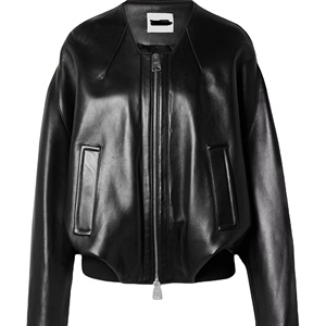 Blouson aviateur en cuir surdimensionné noir vestes en cuir véritable pour femmes en cuir d'agneau pur fait à la main vente en ligne - Product Image 1