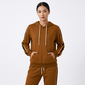 Ensemble de survêtement unisexe marron à capuche, manches longues, couleur unie, décontracté, pour l'automne, avec cordon de serrage et poches latérales - Product Image 2