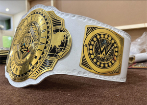 Custom W-W-E Women's Intercontinental Championship Tittle Fan <b>Belt</b> Brass Adult 2mm - Gold Plated Metal Plates & Leather Strap - Product Image 3