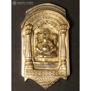 8 Pouces En Laiton Ganesha Rajasthani Jharokha Tenture Murale Sculpture Conception Intérieure Complexe pour La Décoration Intérieure - Product Image 1