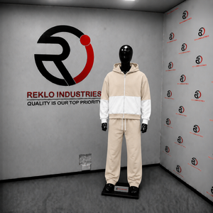 Conjunto Deportivo Color Beige y Blanco para Hombre, Sudadera con Cremallera Completa y Pantalones Jogger, Ropa Deportiva Casual Premium - Product Image 3