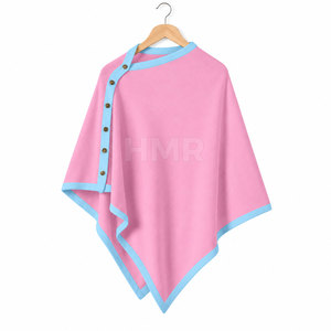 HMR Sorority Sisterhood Eco-Friendly Long Wool Acrylic Pink <b>Knitted</b> Poncho With Light Blue Trim Shawl Soft Knit <b>Cape</b> Top - Product Image 5