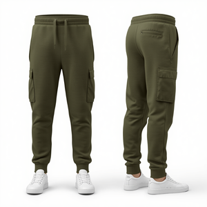 Pantalon de jogging unisexe vert olive en molleton bouclette, coton épais, basique et décontracté, le plus vendu - Product Image 3