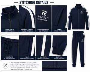 Men's <b>Navy</b> <b>Blue</b> Tracksuit Set Solid Color Sports Style Full Zip <b>Jacket</b> sweatshirt Jogger Pants with White Stripes 2 pieces set - Product Image 5