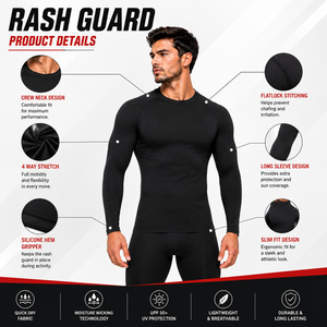 Men's Gray Long Sleeve <b>Compression</b> <b>Shirt</b> Spandex/Nylon Anti-Bacterial Quick Dry Breathable Stretchable Activewear Rash Guard - Product Image 3