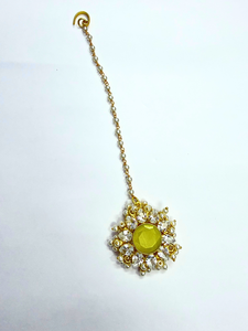 Collier de mariée en apatite naturelle jaune, cristaux Monalisa, perles, plaqué or 18 carats, avec boucles d'oreilles et Maangtika - Product Image 5