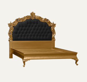 Cama King Size Clásica Europea de Lujo, Tapizada, de Madera de Caoba Sólida, Tallada a Mano, con Acabado Dorado, Ensamblada - Product Image 1