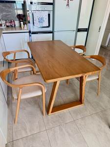 Scandinavian Solid Teak Dining Set with Curved Arm Chairs - Product Image 2