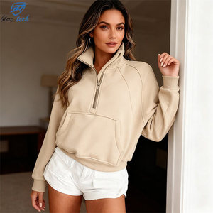 Sudadera con capucha y media cremallera para mujer, personalizada, estampada, cortavientos, ecológica, 100% algodón, informal, de longitud regular, con bolsillos - Product Image 4