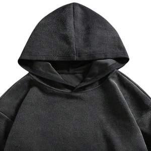 เสื้อฮู้ดดี้ผู้ชายพรีเมียมเนื้อผ้ามีเท็กซ์เจอร์ 100% ผ้าฝ้าย สีดำด้านหน้า แขนยาว มีฮู้ด กระเป๋าจิงโจ้ สไตล์ลำลอง สตรีทแวร์ - Product Image 6