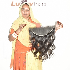 Extension de cheveux humains vierges Remy indiens non traités, à cuticules alignées, double trame, frontale, ondulée, couleur naturelle noire - Product Image 5