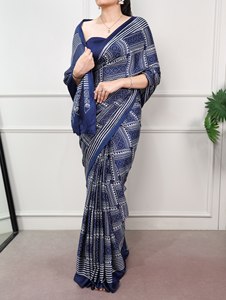 Última Colección de Verano: Sari de Satén de Seda Estampado para Eventos Festivos y Uso Diario, Atuendo Elegante y Hermoso para Mujer - Product Image 4