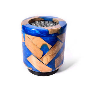 Porte-encens artisanal haut de gamme en résine époxy effet aurore dorée et bois dur, pour bâtonnets et cônes d'encens, méditation - Product Image 1