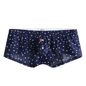 Thời Trang Mới Nhất 2020 Thoải Mái Cho Nam Polka Dot Blue Boxer Quần Short Nút Xuống Túi Mỏng Đồ Lót Lounglass Thoáng Khí