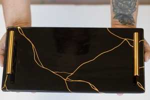 Elegant Black Serving Tray Platter for Christmas Modern Design Restaurant Hotel <b>Table</b> <b>Top</b> Food Serving Use - Product Image 3