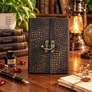 Croc Texture Leather <b>Diary</b> with Metal Lock 7x5 Inch Handmade Embossed Notebook Lockable Secret Journal Gift - Product Image 3