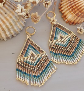 Pendientes de Borla con Cuentas Hechas a Mano, Joyería de Moda, Estilo Boho, Diseño Degradado Multicolor, Aros Dorados - Product Image 6