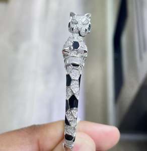 Dvars Diamond 18K Gold Plated Sterling Silver <b>Moissanite</b> Panther <b>Bangle</b> Rose Gold Plated Hip Hop <b>Bracelet</b> - Product Image 4