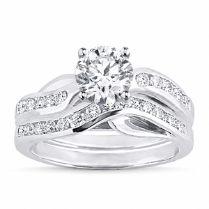 Bague solitaire en or blanc 14 carats avec diamant rond et pierres d'appoint |   Bague de fiançailles micro-pavée, élégante, bijoux fins - Product Image 4