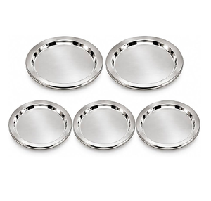 Assiettes plates rondes en acier inoxydable poli, vaisselle moderne pour la table - Product Image 4